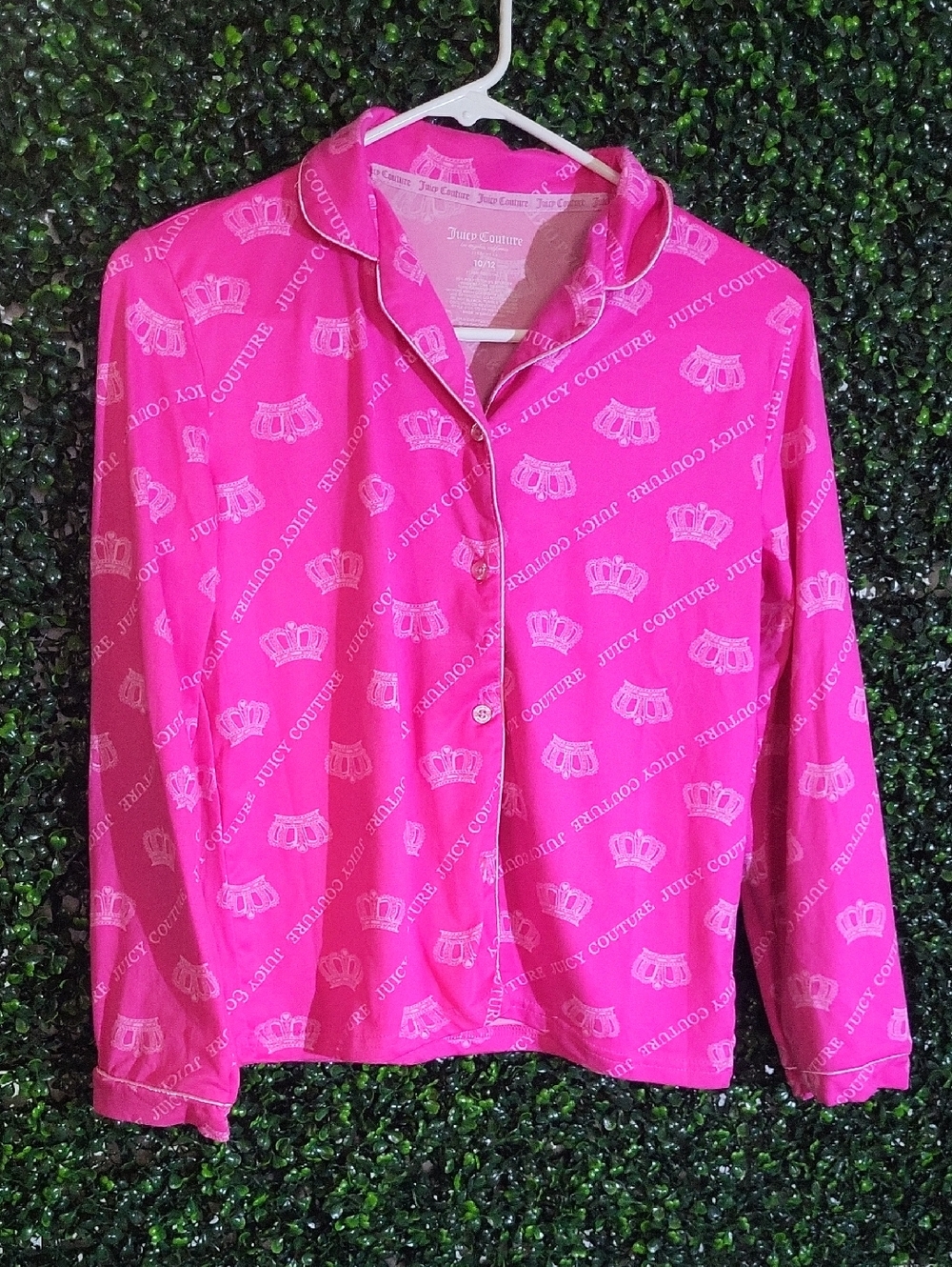 Juicy Couture Pink Crown Print Button-Up Pajama Top